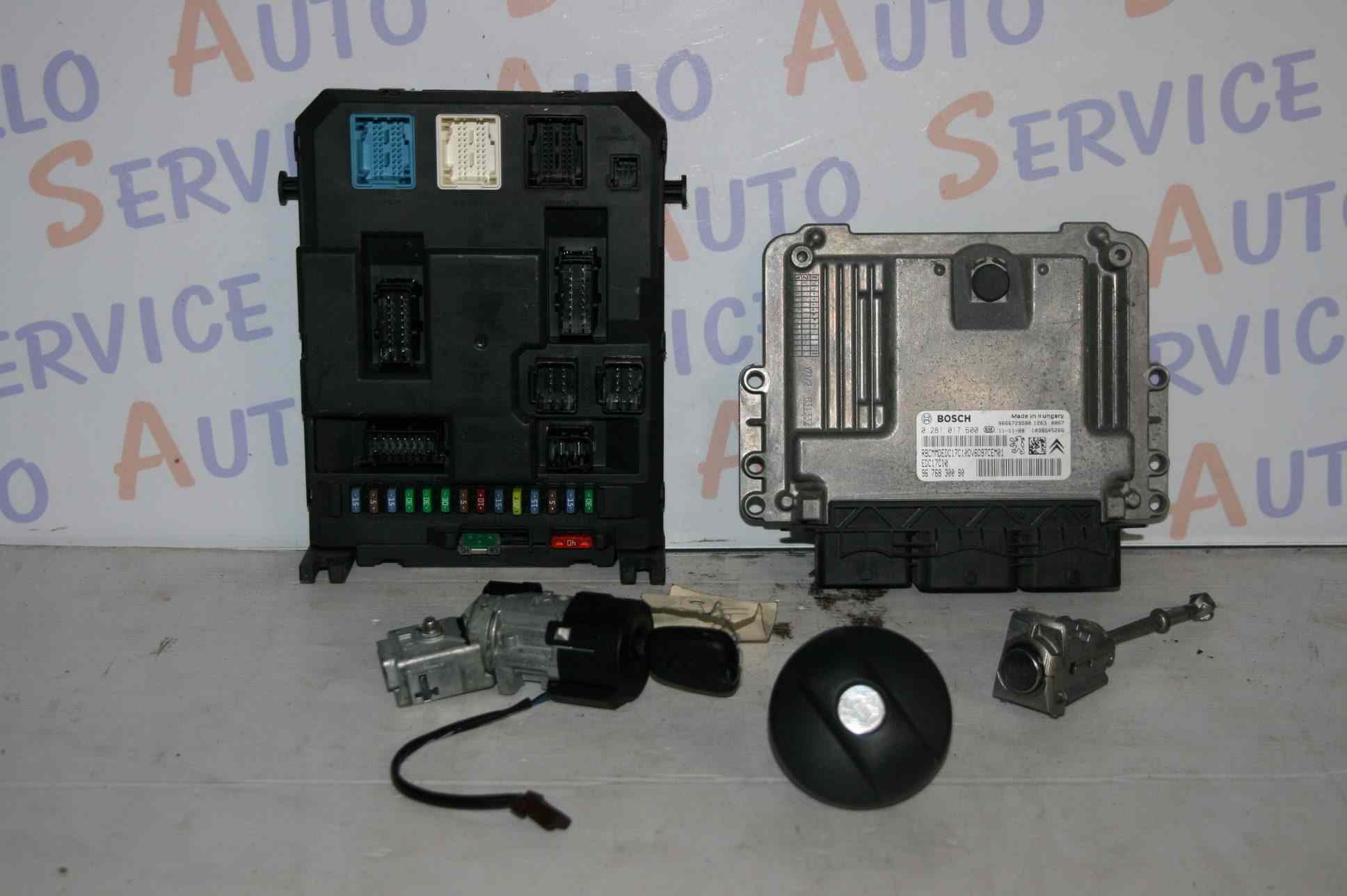 Kit de demarrage 
CITROEN C3 II (A51) PHASE 1 5P 
2009-11->2013-02
comprenant :
- 1 clef + neiman avec transpondeur
- 1 barillet de porte avant gauche
- 1 bouchon de réservoir
- 1 calculateur BOSCH 0281017600/9676830080/EDC17C10
- 1 BSI VALEO X04  9666952280
