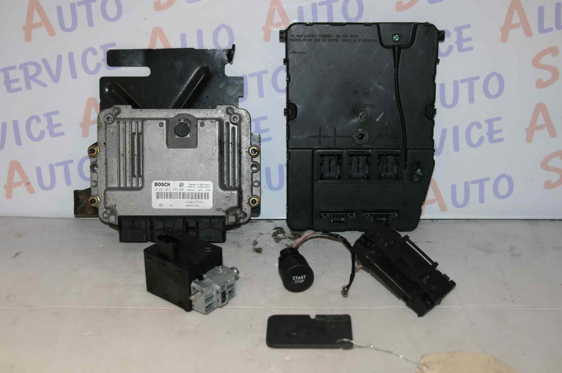 Kit de demarrage 
RENAULT SCENIC II PHASE 1 5P 
2003-06->2006-09
comprenant : 
- 1 carte + receveur de carte
- 1 bouton de démarrage
- 1 verrou de colonne
- 1 calculateur BOSCH 0281012589 / 8200527725
- 1 UCH N3  S118400340D / 8200525388

